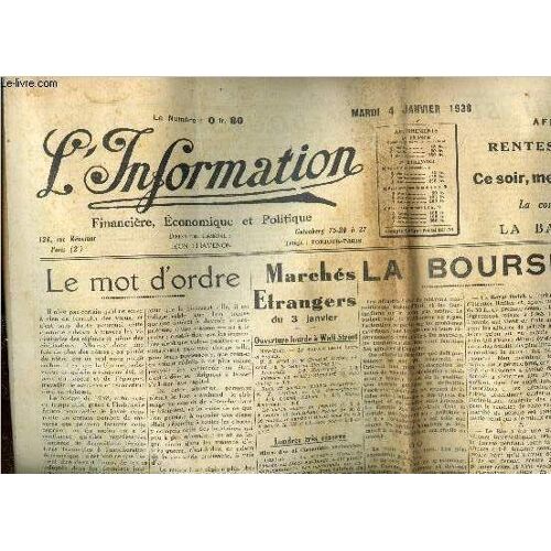 L Information Financière, Économique Et Politique, Mardi 4 Janvier 1938