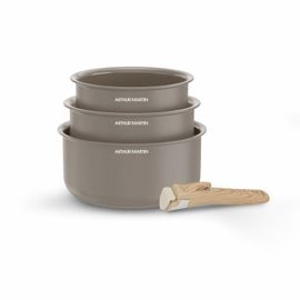 Set De 3 Casseroles 16-18-20 Cm Poignée Amovible Taupe Arthur Martin Am1122