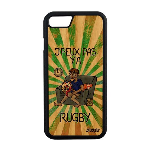 Coque bois iPhone 8 silicone j'peux pas y'a rugby texte 32 Go XV de France humour supporter telephone vert dessin housse drole