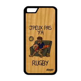Coque Bois Iphone 6 6s Silicone J'peux Pas Y'a Rugby Supporter Bande Dessinée Mobile Frêne Etui 128 Go Je Comique Drole Gris