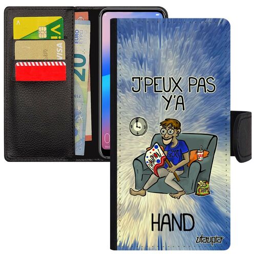 Coque Pour Honor 7a En Cuir Portefeuille J'peux Pas Y'a Hand Drole Bleu Handball Comique Je Dessin Case Texte Humour Pu Smartphone