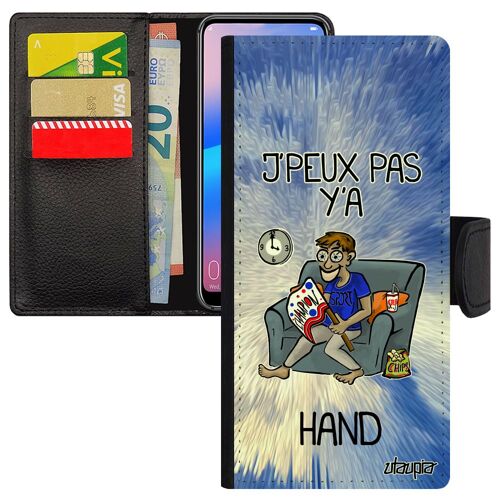 Coque J'peux Pas Y'a Hand Samsung A25 5g Portefeuille Bleu Drole De Protection Telephone Supporter Comique Unique Humour Pu Galaxy