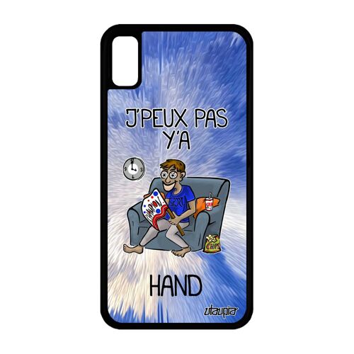 Coque j'peux pas y'a hand iPhone XR silicone rigide telephone housse jpeux texte supporter case 256 Go bleu comique drole je