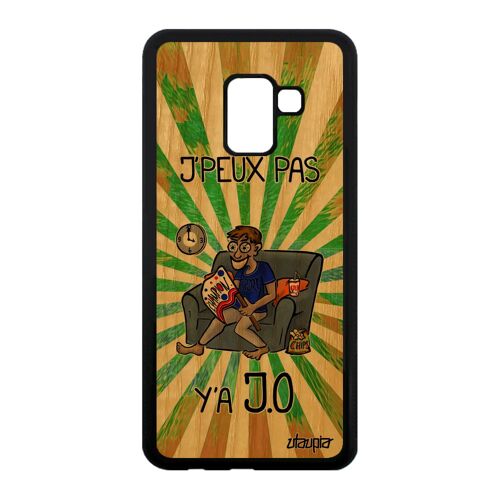 Coque en bois A8 2018 silicone j'peux pas y'a JO solide vert je texte humour case design smartphone frêne dessin Samsung galaxy