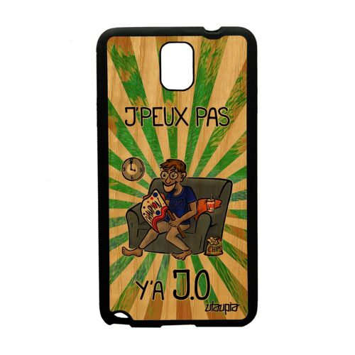Coque pour Note 3 bois silicone j'peux pas y'a JO etui drole texte athletisme original humour supporter je vert sport Samsung galaxy
