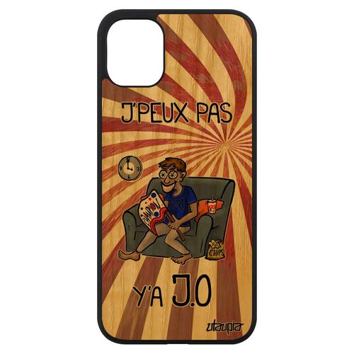 Coque En Bois Silicone De Protection Iphone 11 J'peux Pas Y'a Jo Supporter Je Drole Humour Comique Athletisme Jpeux Bd Rouge