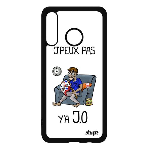 Coque silicone telephone pour Huawei P30 Lite j'peux pas y'a JO humoristique sport bande dessinée rigide etui je athletisme blanc de