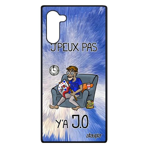 Coque Note 10 silicone j'peux pas y'a JO je telephone athletisme humour sport supporter jpeux smartphone bleu motif Samsung galaxy