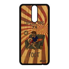 Coque Bois Veritable Huawei Mate 10 Lite Silicone J'peux Pas Y'a Foot Rouge Texte Telephone Comique Supporter Football Cover Bd Je