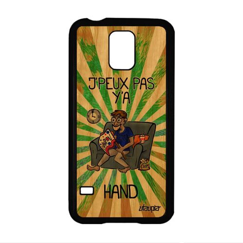 Coque Samsung S5 en bois silicone j'peux pas y'a hand drole mobile texte souple humour dessin vert handball supporter comique galaxy