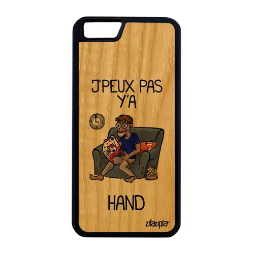 Coque bois iPhone 6+ 6S+ Plus silicone j'peux pas y'a handball jpeux supporter je etui texte comique humour 32 Go gris housse