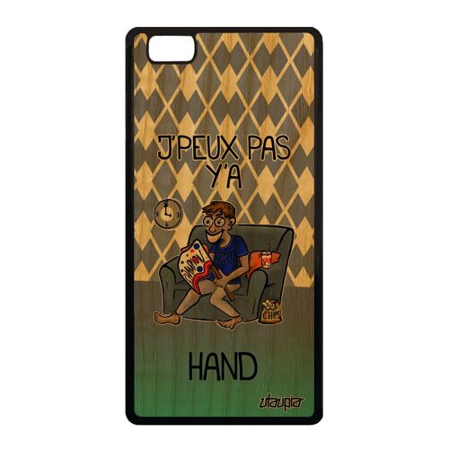 Coque bois silicone j'peux pas y'a hand Huawei P8 Lite 2015 telephone humoristique noir handball drole violet je humour texte bd de