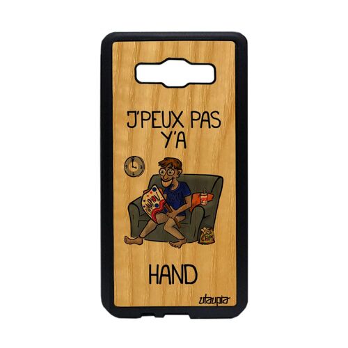 Coque bois veritable Samsung Galaxy A5 2015 silicone j'peux pas y'a handball humour gris jpeux telephone bande dessinée supporter de