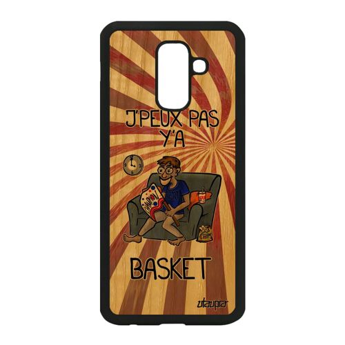 Coque Samsung A6+ Plus 2018 en bois silicone j'peux pas y'a basket supporter bd rouge comique antichoc jpeux basketball texte galaxy