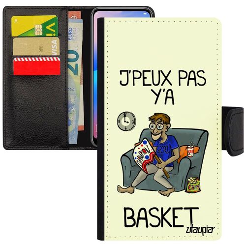Coque Rigide Pour J3 2017 Portefeuille J'peux Pas Y'a Basket Etui Drole Case Blanc Pu Humour Humoristique Supporter Samsung Galaxy