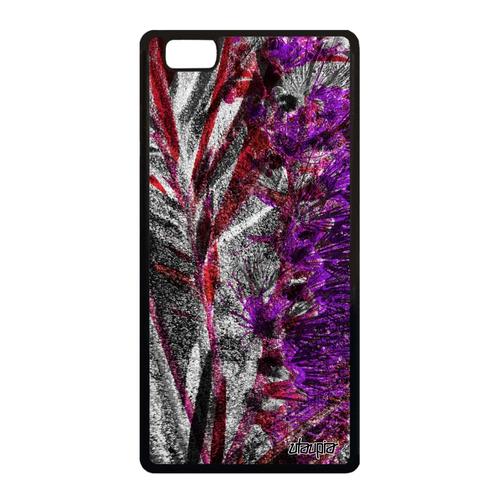 Coque Huawei P8 Lite 2015 silicone fleurs mobile souple rouge florale effet design plante exotique nature portable telephone fond de