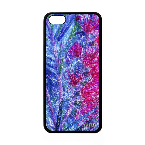 Coque Pour Iphone 5c Silicone Fleurs Design Jolie Effet Nature Plante Exotique Florale Unique Fond Rose Noir Case Mobile De Apple
