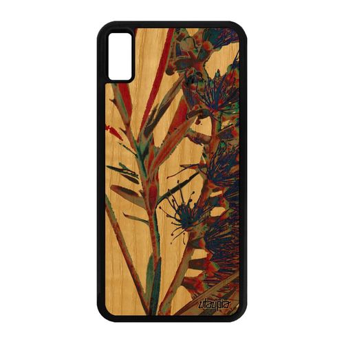 Coque Iphone Xs Max Bois Silicone Fleurs Portable Florale Smartphone Rouge Artisanal Plante Exotique Nature Design Texture
