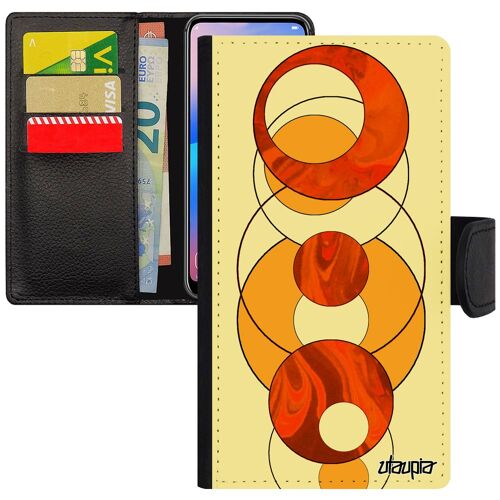 Coque pour iPhone 6 6S portefeuille marbre motif fond effet etui de protection orange geometrique forme dessin pierre leather