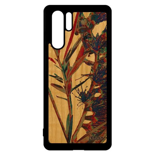 Coque Huawei P30 Pro Bois Silicone Fleurs Plante Exotique Antichoc Fond Design Texture Rouge Smartphone Artisanal De Protection