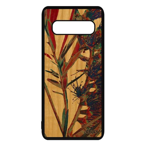 Coque pour S10 en bois silicone fleurs nature housse smartphone design plante exotique rouge florale fond artisanal Samsung galaxy