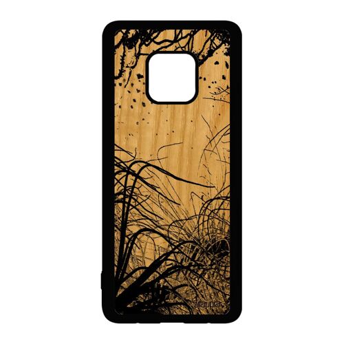 Coque en bois Mate 20 Pro silicone océan fonds marins nature LYA-L09 case mer smartphone plantes marines portable algues noir Huawei