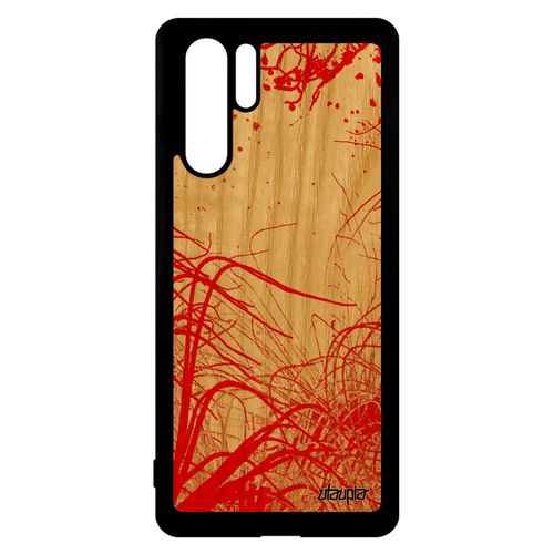 Coque Huawei P30 Pro Bois Naturel Silicone Fonds Marins Unique Rouge Nature Peinture Océan Plantes Marines Etui Plongée Algues Mer