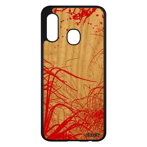 Coque en bois silicone pour Samsung A20e fonds marins algues rouge telephone mobile mer plantes marines portable plongée etui galaxy
