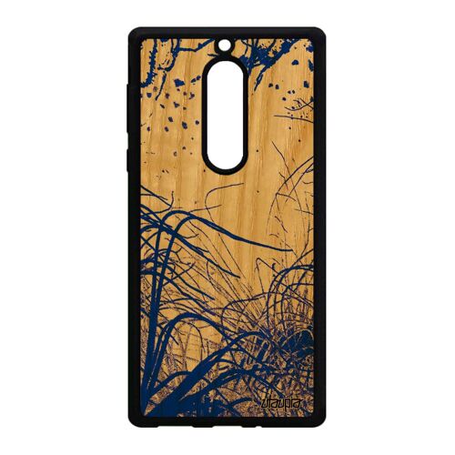 Coque en bois silicone Nokia 5 et fonds marins noir 4G telephone nature mer plongée plantes marines peinture de protection veritable
