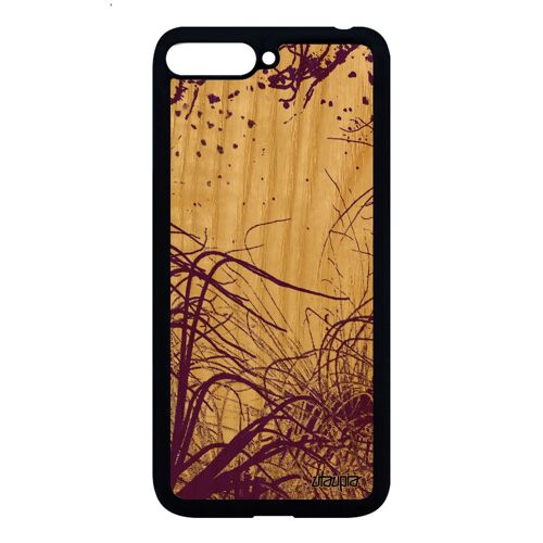 Coque pour Huawei Y6 2018 bois silicone océan mer plantes marines design algues peinture nature plongée personnalisé violet case de