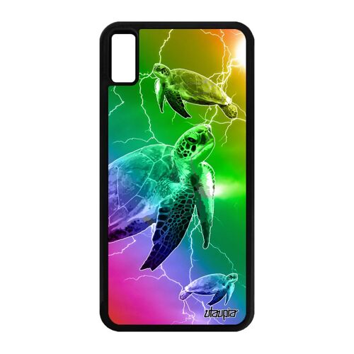 Coque tortue telephone iPhone XS Max silicone design jaune animal antichoc rigide animaux de mer ocean multicolore caoutchouc