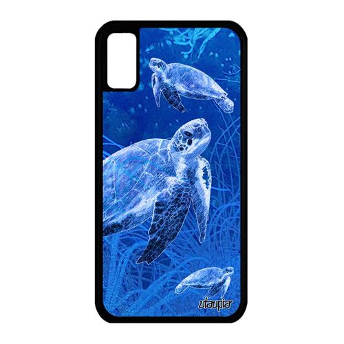 Coque Iphone Xs En Silicone Tortue Bumper Mobile Fonds Marins Ocean Etui Animaux Marine Animal Housse Bleu Geante Algue Dim.
