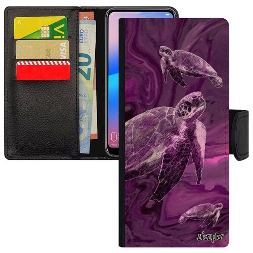Coque Samsung S24 Ultra Simili Cuir Rabat Porte Cartes Tortue Animaux Marbre De Protection Cover Rigide Portable Leather Luth Galaxy