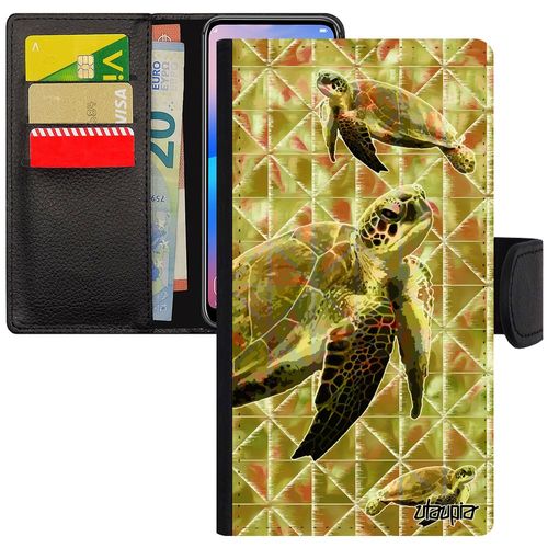 Coque Rabat Iphone 12 Mini Simili Cuir Portefeuille Silicone Tortue Telephone Etui Design Reptile Vert Sam. Geante Ocean 4g De