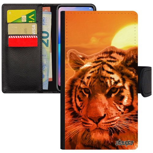 Coque Tigre À Rabat Iphone 12 Mini Portefeuille Porte Cartes Couché De Soleil Rigide Orange Animaux Tigresse Ciel Unique Felin