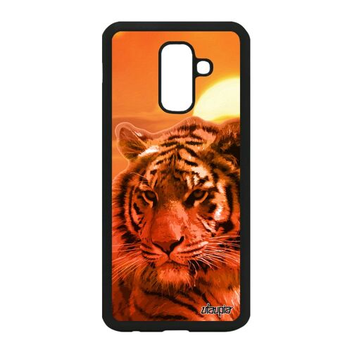 Coque pour Galaxy A6+ Plus 2018 silicone tigre de tasmanie design dessin couché de soleil orange etui felin predateur 4G TPU Samsung