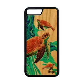 Coque Iphone 8+ Plus Bois Silicone Tortue Animaux Marin De Mer Peinture Mobile Texture De Protection Case Vert Made In France