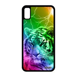 Coque Iphone Xr Silicone Tigre Arc En Ciel Animaux Predateur Jaune Design Animal Fauve Etui Portable Tigresse Eclair Felin De