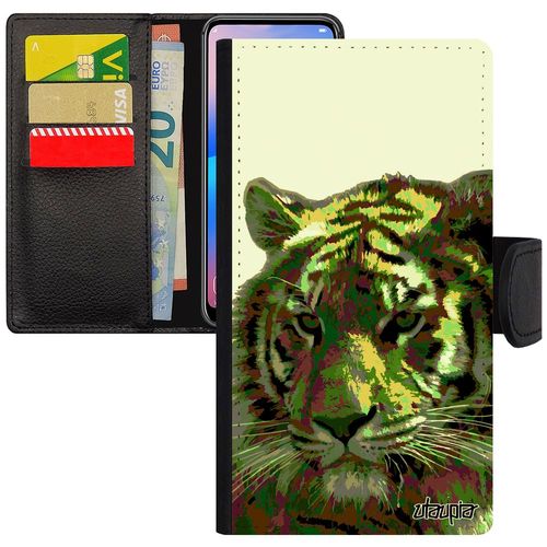 Coque Pour Iphone 12 Mini Simili Cuir Tigre Animal Tigresse Vert Sauvage Pop Art Fauve Cover Peinture Smartphone Housse Etui