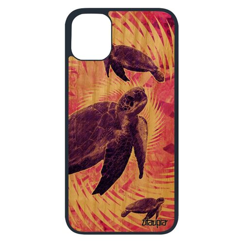 Coque Tortue Pour Iphone 11 Pro En Bois Veritable Silicone Animal Ocean Noir Rose Texture Luth De Mer Mandala Made In France