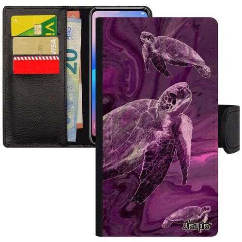 Coque Iphone Se 2022 Simili Cuir Rabat Porte Cartes Tortue Ocean Luth Peinture Marin Etui Mobile De Mer Marbre Animaux Design