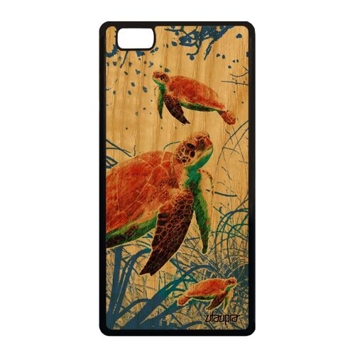 Coque Huawei P8 Lite 2015 bois silicone tortue design ocean animal cover antichoc etui ALE-L21 mobile mer animaux fonds marins bleu