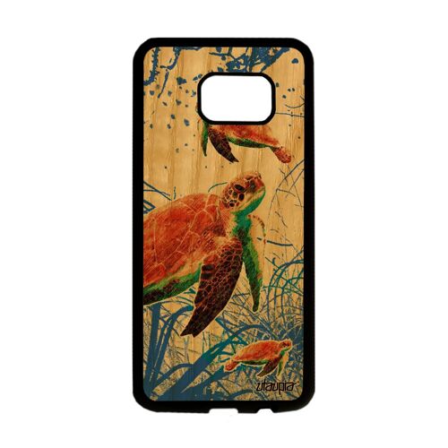 Coque Samsung S7 Edge bois silicone tortue marine animaux ocean nature algue antichoc smartphone bleu geante cover animal mer galaxy