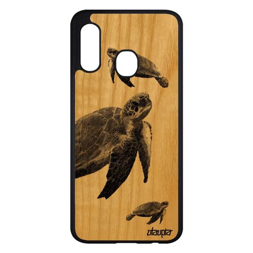 Coque Pour Galaxy A20e Bois Silicone Tortue De Mer Marin Case Ocean Noir Nature Animal Design Gris Animaux Luth Smartphone Samsung
