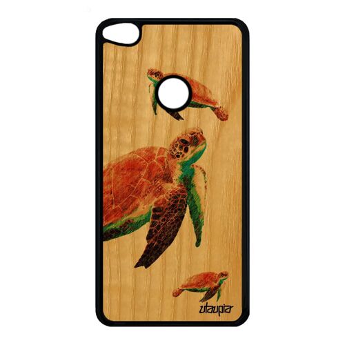Coque Huawei P9/P8 Lite 2017 Bois Silicone Tortue Etui Animal Jeu. Animaux Orange Geante Motif Smartphone Peinture Nature Ocean Noir