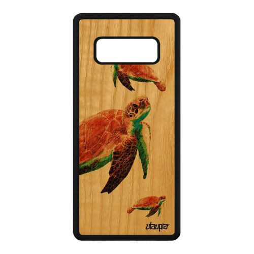 Coque Samsung Note 8 Bois Veritable Silicone Tortue Peinture Portable Animaux Jeu. Sm-N950f/Ds Marine Original Geante Ocean Galaxy