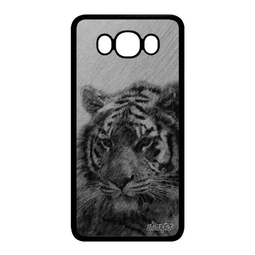 Coque Samsung J7 2016 silicone tigre dessin portable motif animal felin effet rigide fauve de tasmanie case TPU design gris galaxy