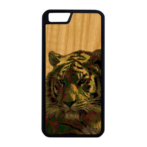 Coque Silicone Iphone 6+ 6s+ Plus En Bois Et Tigre Peinture De Tasmanie Design Telephone De Protection Smartphone 16 Go Unique