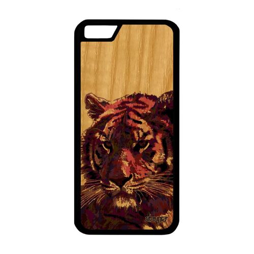 Coque Silicone Pour Iphone 6 6s En Bois Tigre Pop Art Art Housse Antichoc Grapgique Animal Felin Smartphone Sauvage Telephone