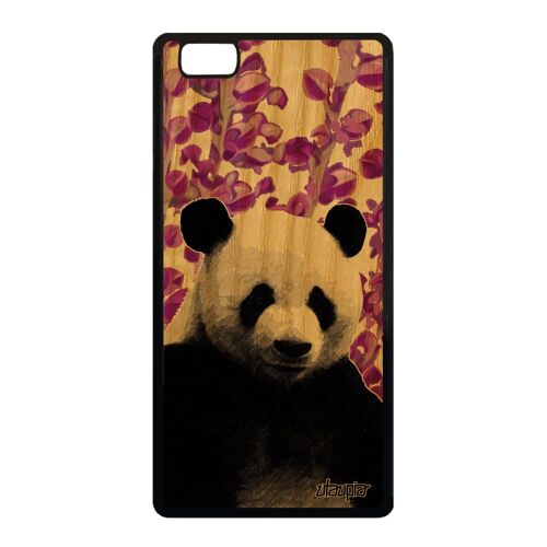 Coque en bois pour Huawei P8 Lite 2015 silicone panda ours ecologie rose design personnalisé portable nature ALE-L04 de protection